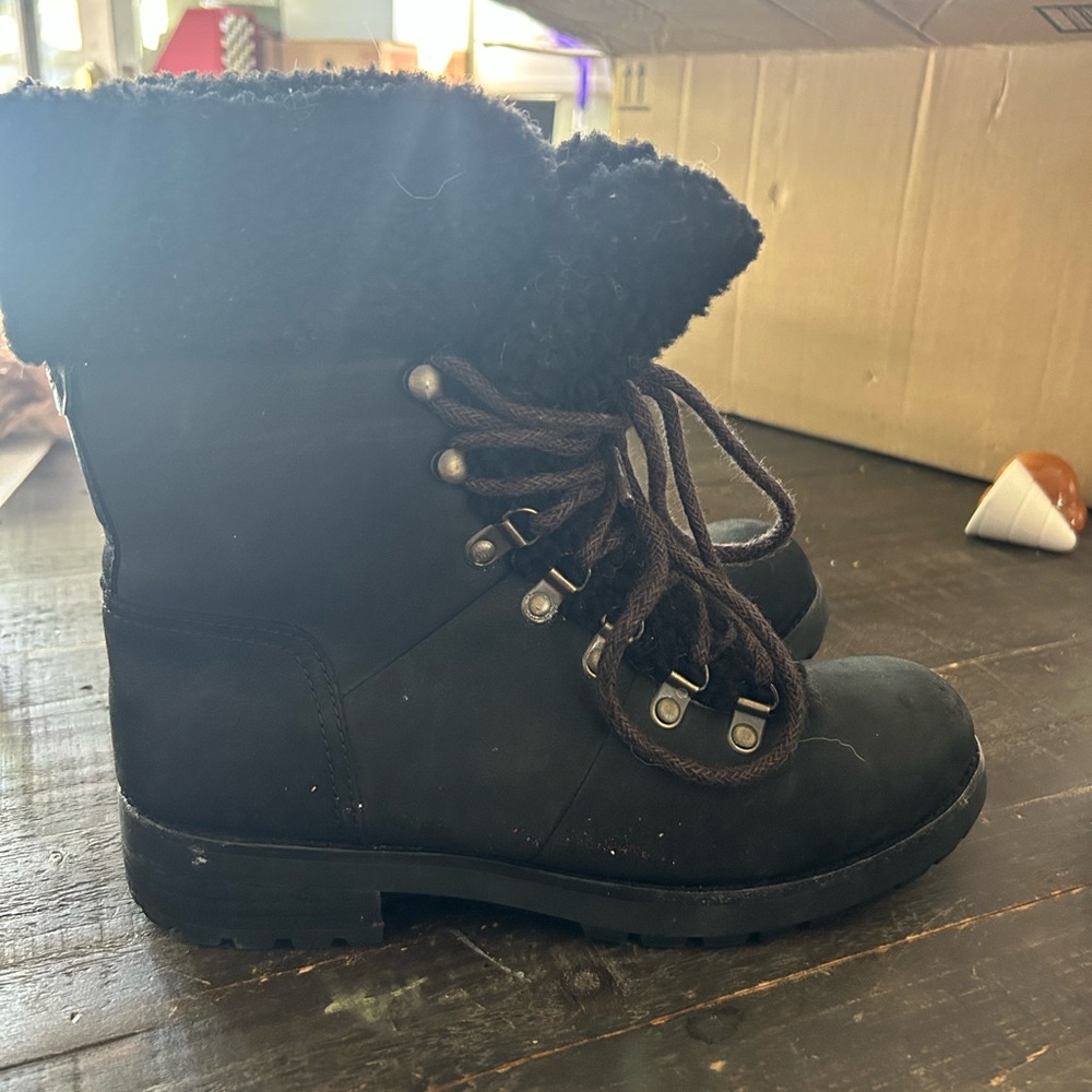 UGG Black Fur-Lined Lace-Up Boots